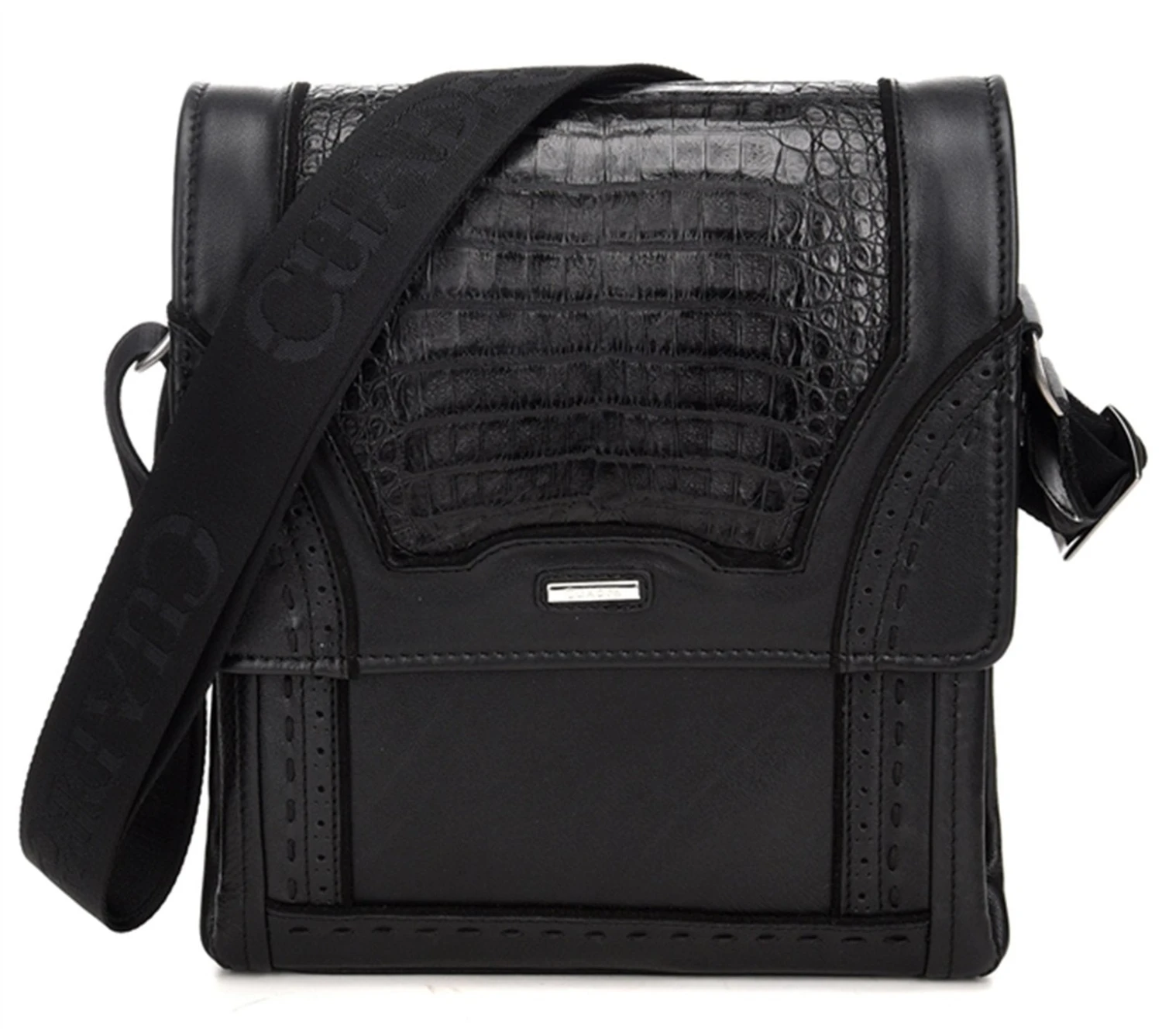 Cuadra Black Caiman Belly Messenger Bag 1 Cuadra Black Caiman Belly Messenger Bag