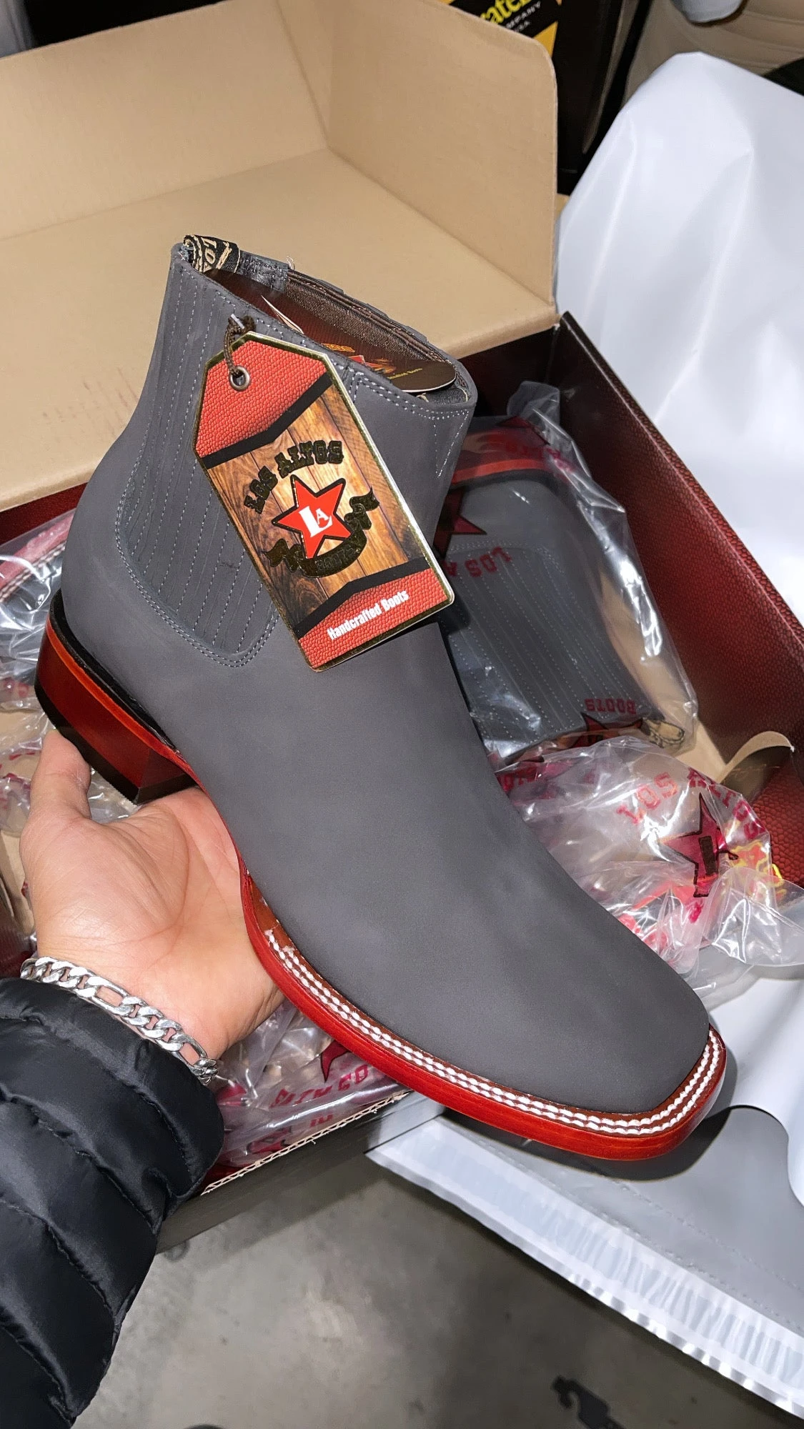 Los Altos Nobuk Charcoal Wide Square Toe Botin Charro 2 Los Altos Nobuk Charcoal Wide Square Toe Botin Charro - Image 2