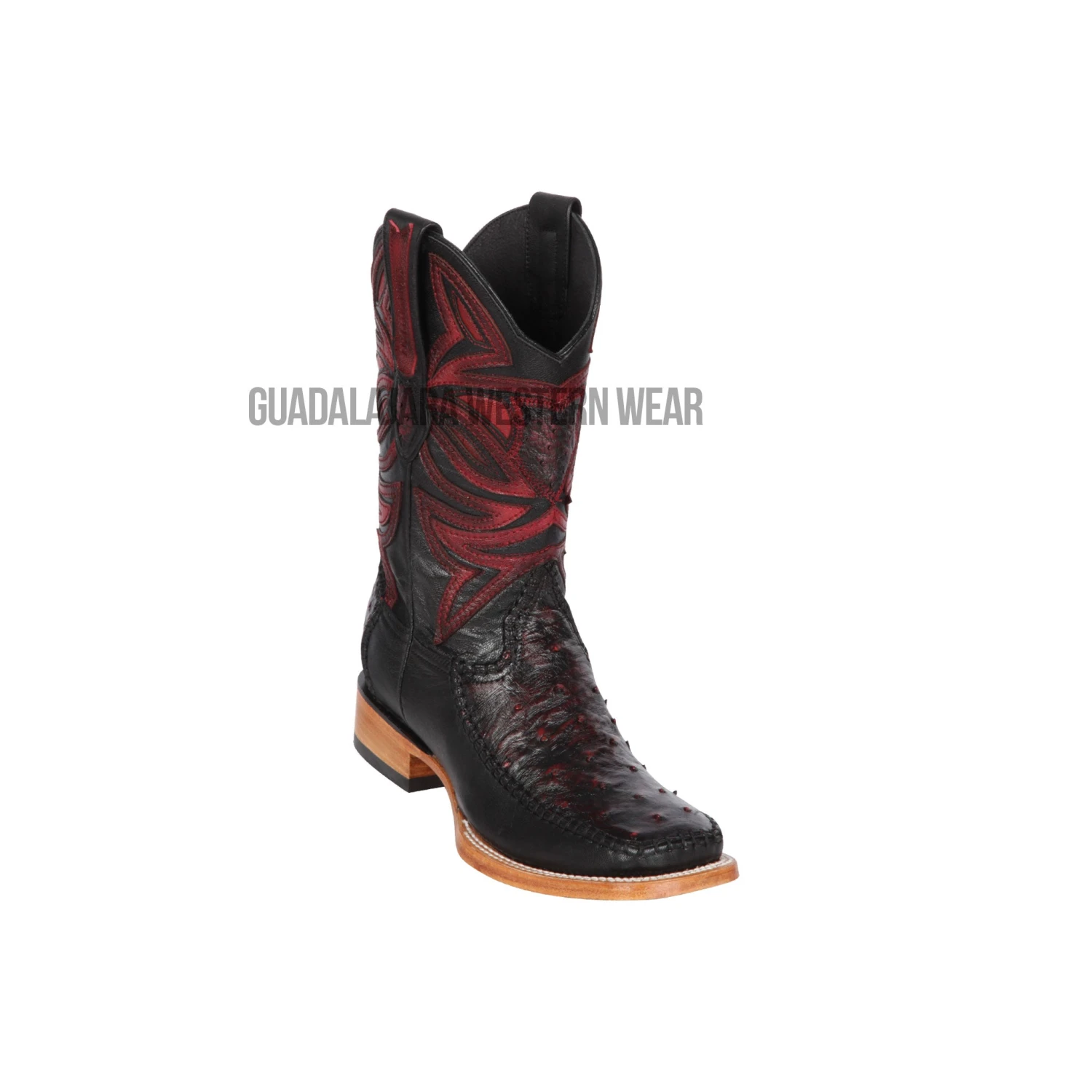 Los Altos Black Cherry Ostrich & Deer Wide Square Toe Cowboy Boots 1 Los Altos Black Cherry Ostrich & Deer Wide Square Toe Cowboy Boots