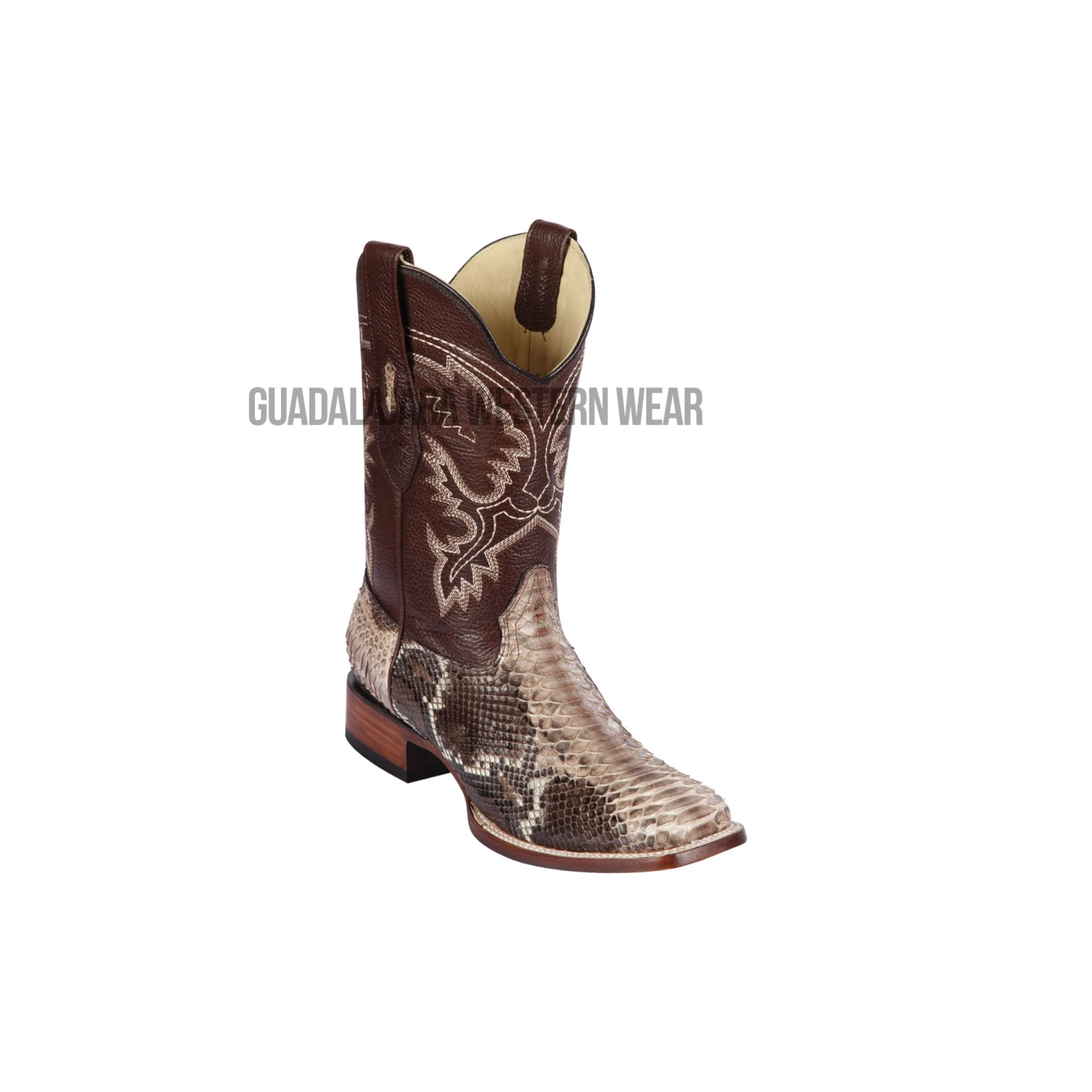 Los Altos Rustic Brown Python Wide Square Toe Cowboy Boots 1 Los Altos Rustic Brown Python Wide Square Toe Cowboy Boots