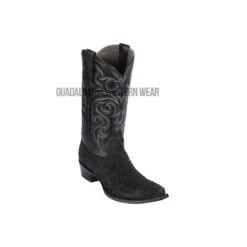 Los Altos Black Suede Finish Python Snip Toe Cowboy Boots