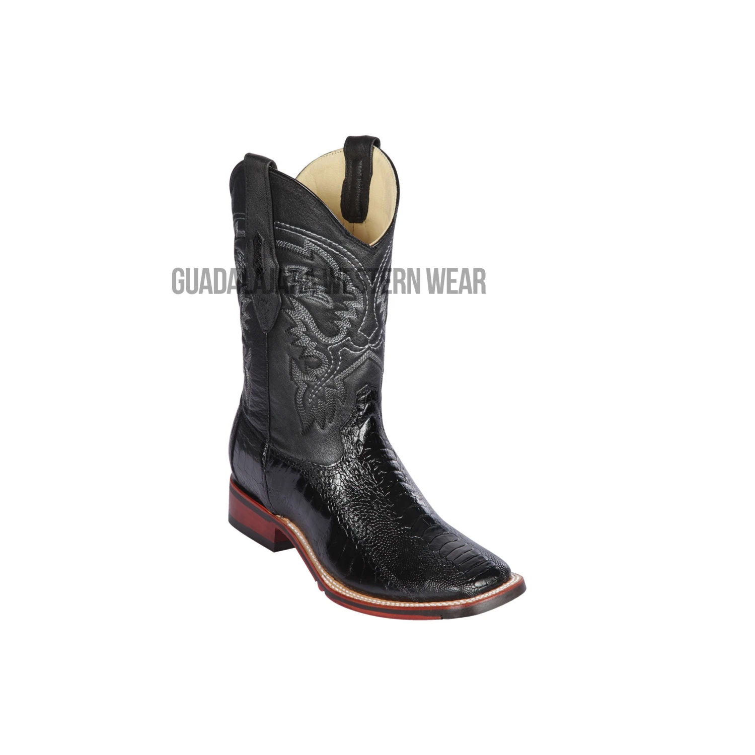 Los Altos Black Ostrich Leg Wide Square Toe Cowboy Boots 1 Los Altos Black Ostrich Leg Wide Square Toe Cowboy Boots