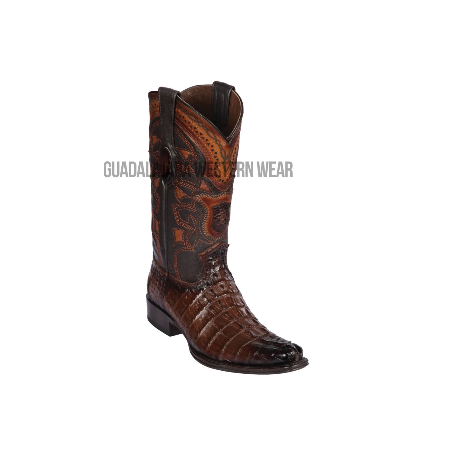Los Altos Faded Brown Caiman Tail European Square Toe Cowboy Boots 1 Los Altos Faded Brown Caiman Tail European Square Toe Cowboy Boots