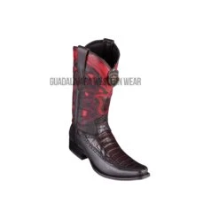 Los Altos Black Cherry Caiman Belly & Deer European Square Toe Cowboy Boots