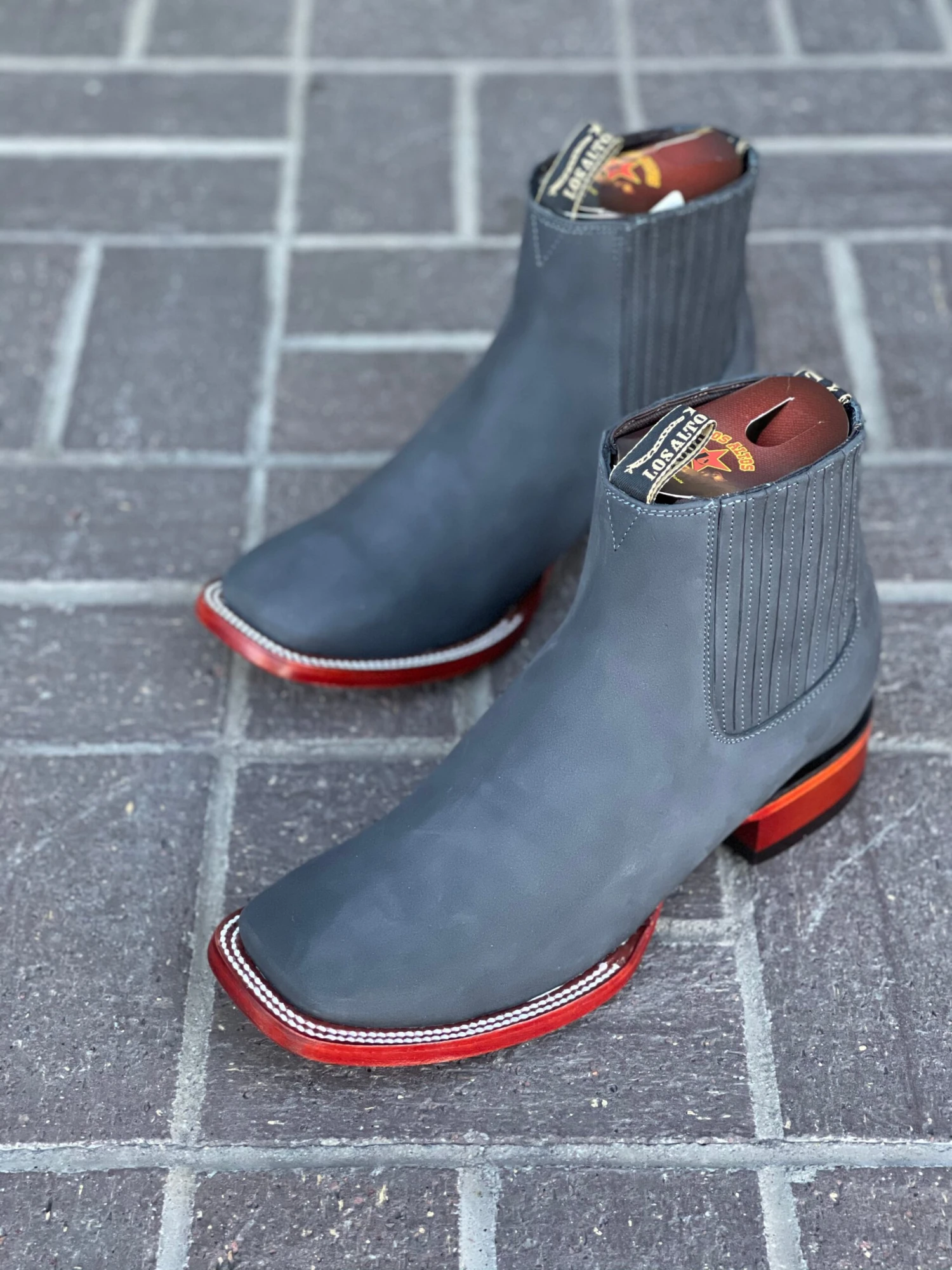 Los Altos Nobuk Charcoal Wide Square Toe Botin Charro 1 Los Altos Nobuk Charcoal Wide Square Toe Botin Charro