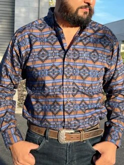 Ariat Caracafe Blue/Brown Long Sleeve Fitted Shirt