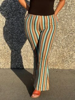 Women Striped Bargain Bell Pull On High Rise Flare Jeans