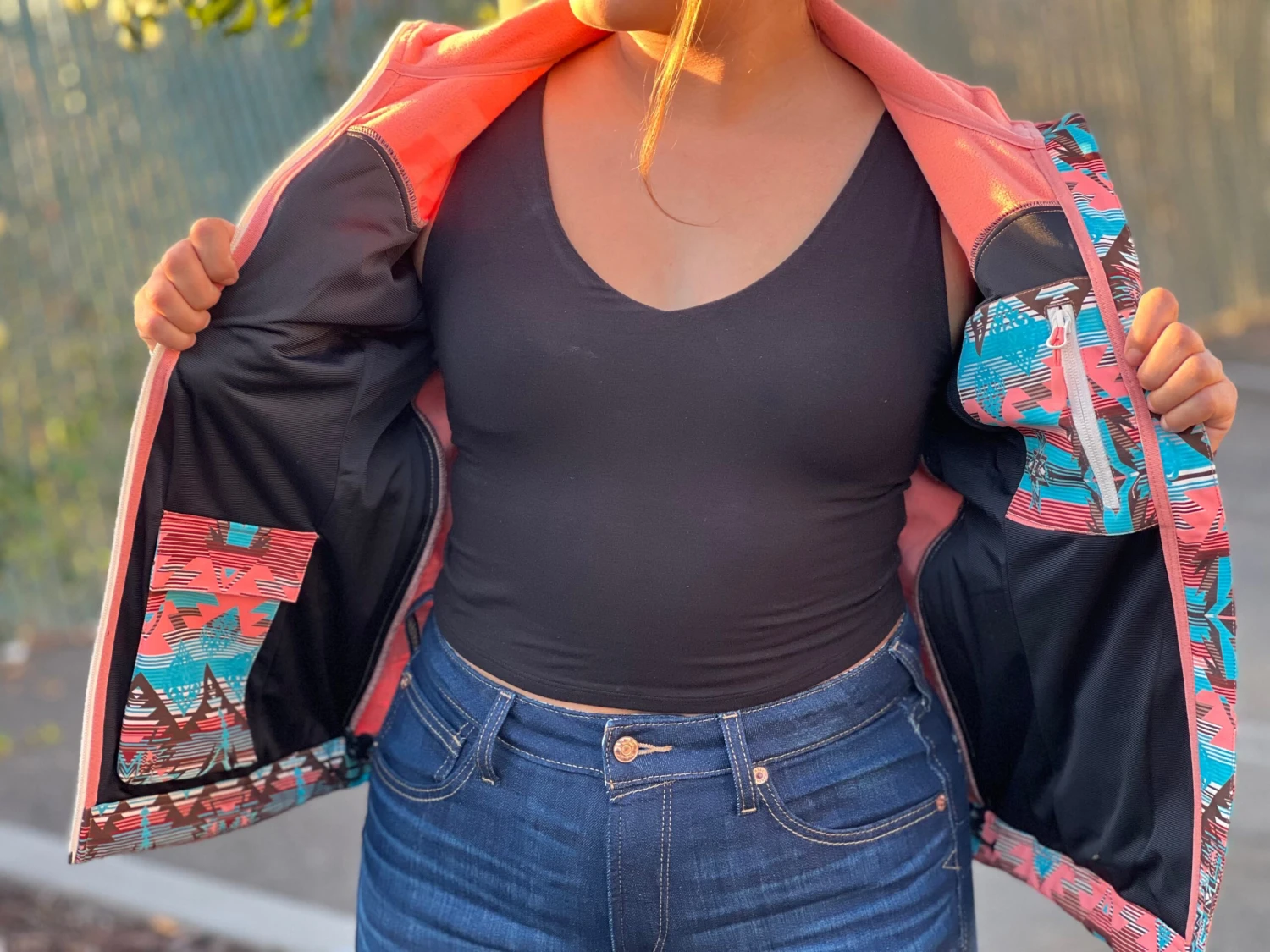 Women's Turquoise & Pink Aztec Soft-Shell Jacket- Rock&Roll Denim 2 Women's Turquoise & Pink Aztec Soft-Shell Jacket- Rock&Roll Denim - Image 2