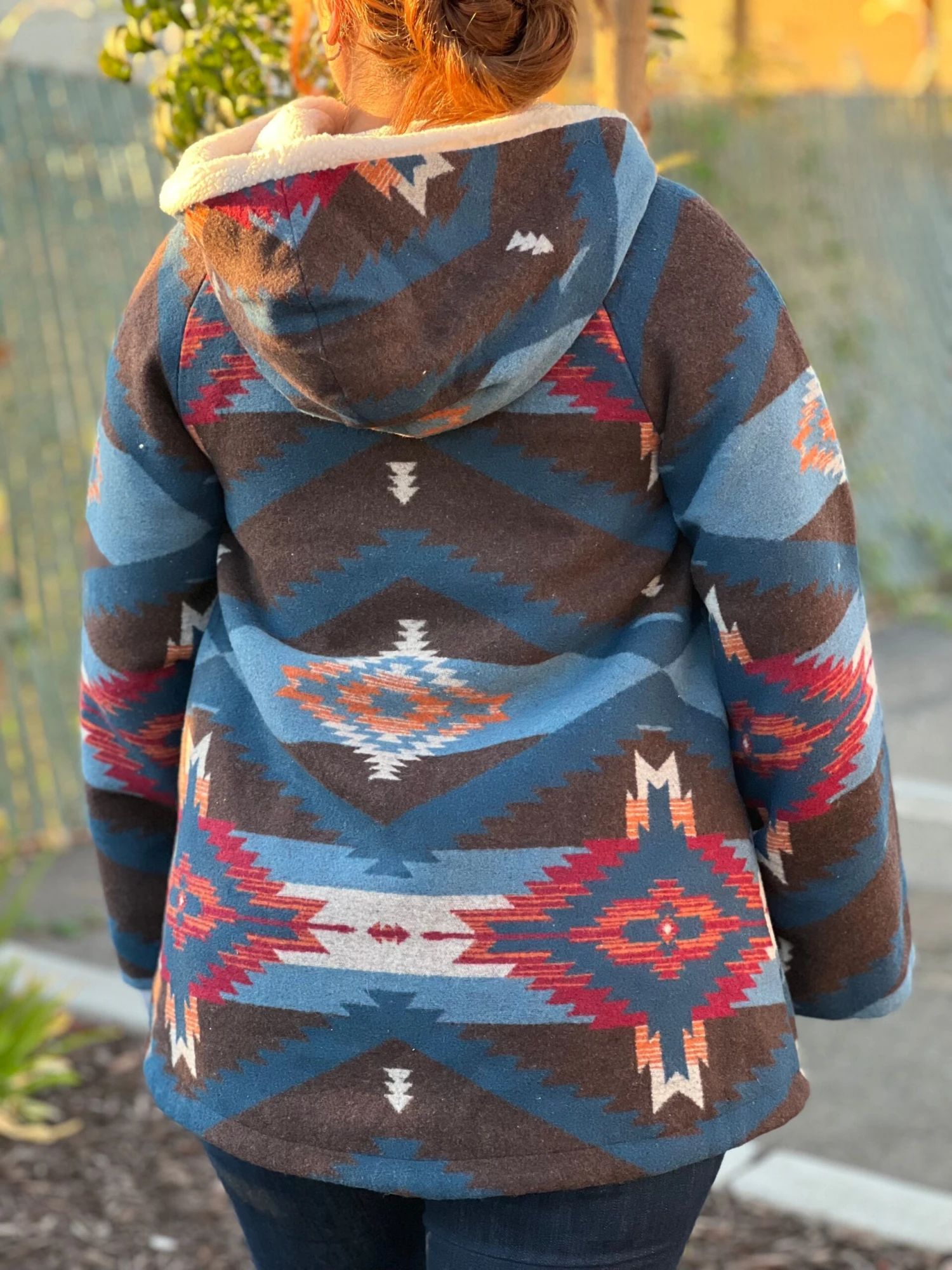 Women's Aztec Wool Jacquard Cape Coat- Rock&Roll Denim 3 Women's Aztec Wool Jacquard Cape Coat- Rock&Roll Denim - Image 3