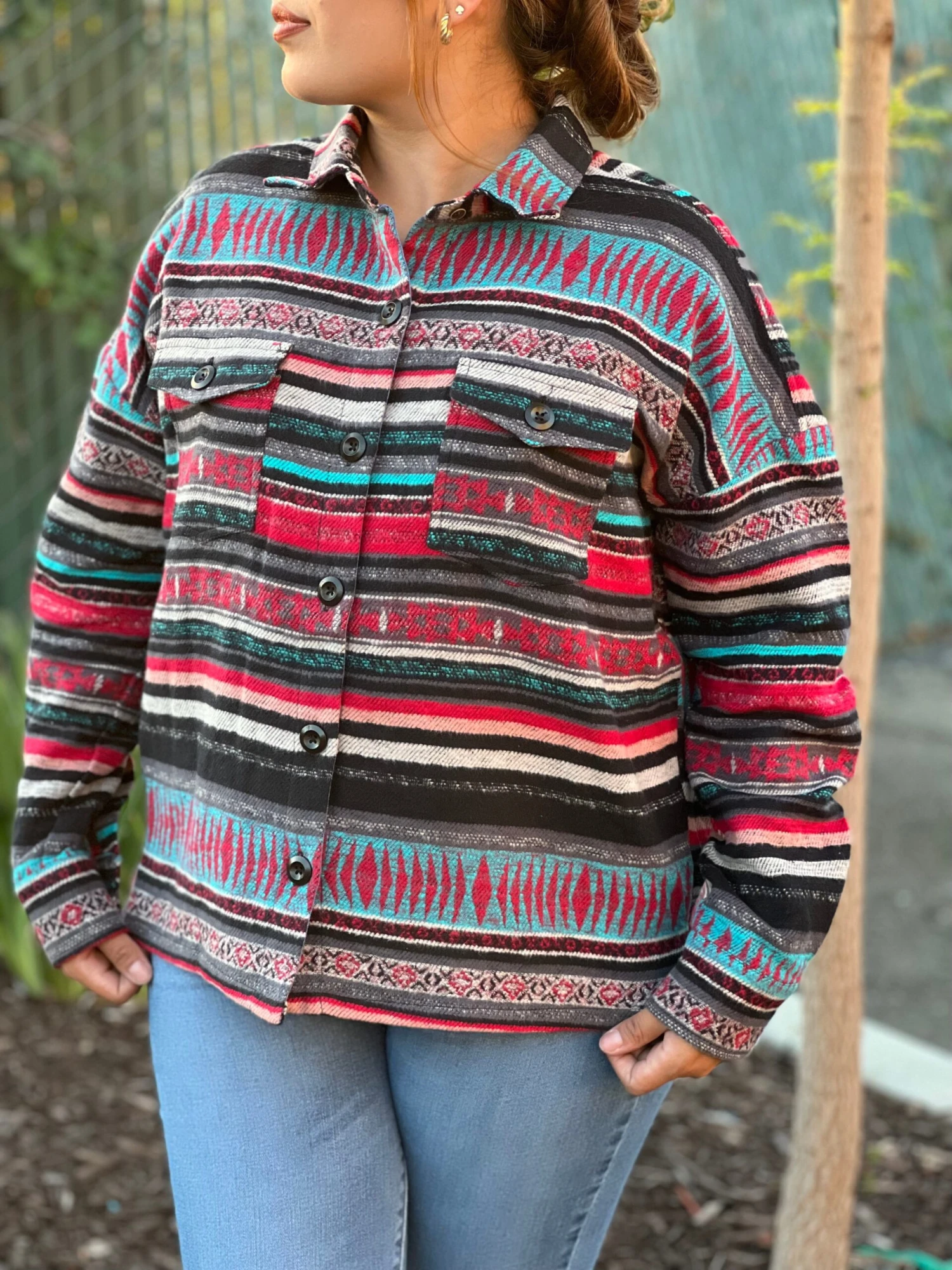 Women's Striped Shirt Jacket- Rock&Roll Denim 1 Women's Striped Shirt Jacket- Rock&Roll Denim