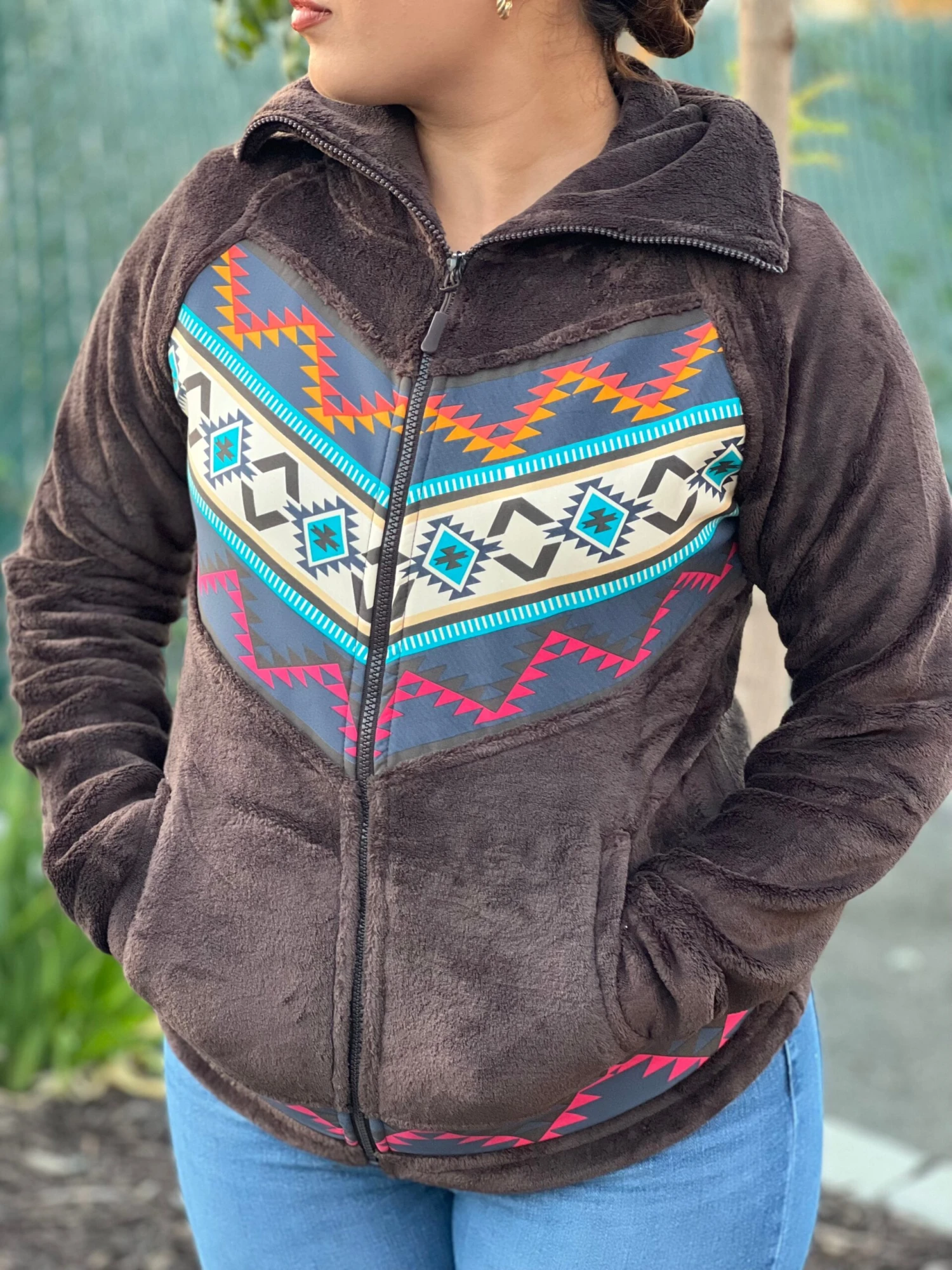 Women's Aztec Fur Jacket - Rock&Roll Denim 1 Women's Aztec Fur Jacket - Rock&Roll Denim