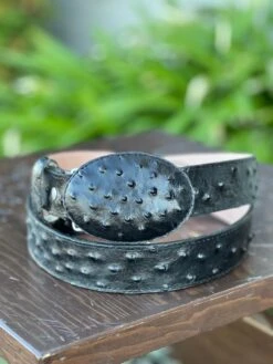 White Diamond Avestruz Imitation Leather Belt -Negro