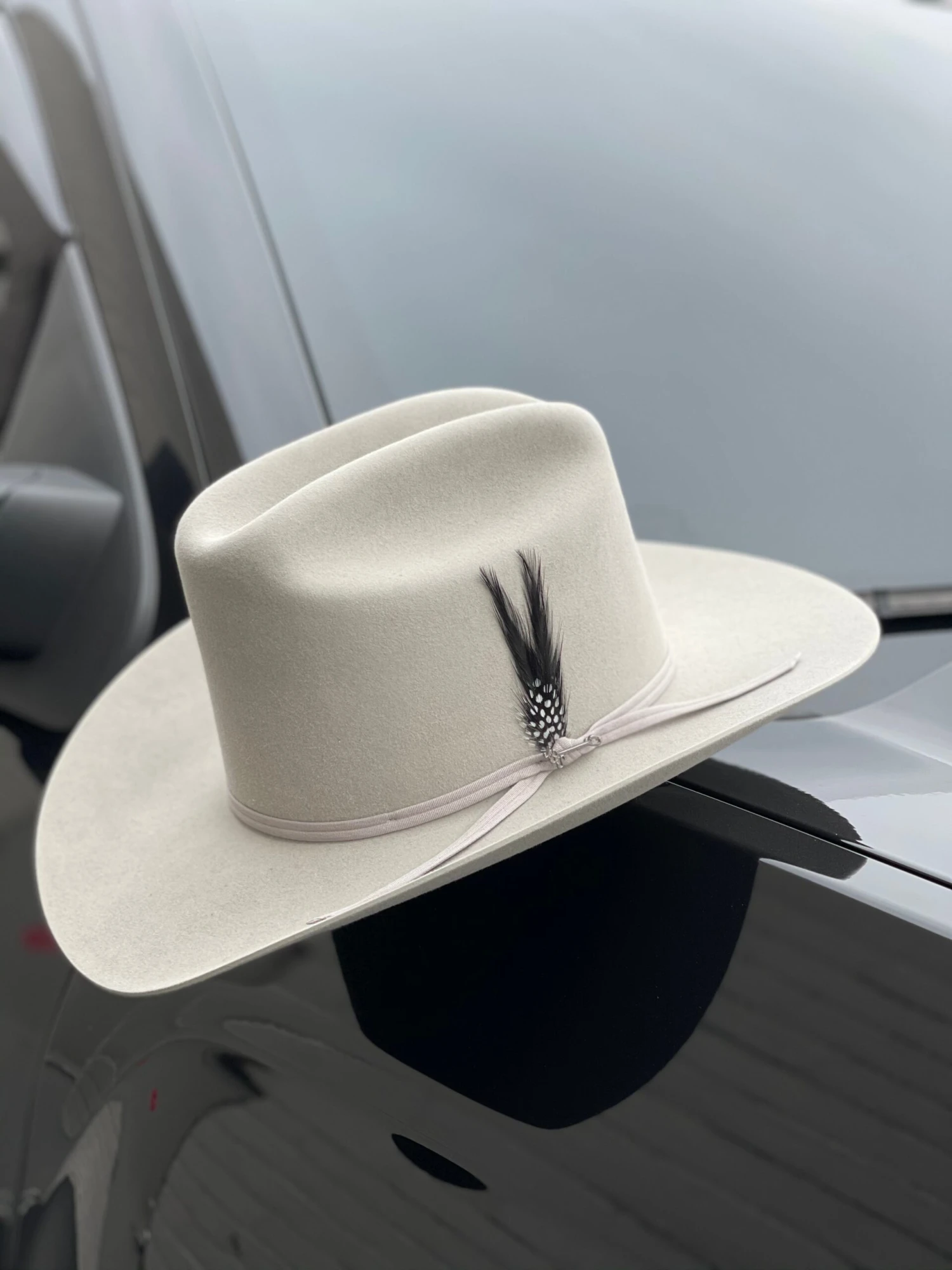 Stetson 6x Rancher Mist Grey Diamante Negro Cowboy Felt Hat (Copa Alta Falda/Brim 3.5") 1 Stetson 6x Rancher Mist Grey Diamante Negro Cowboy Felt Hat (Copa Alta Falda/Brim 3.5")