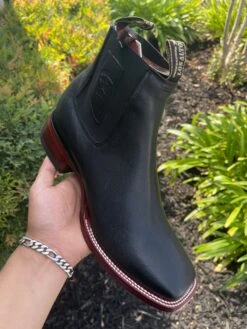 Los Altos Belmont Black Wide Square Toe Botin Charro