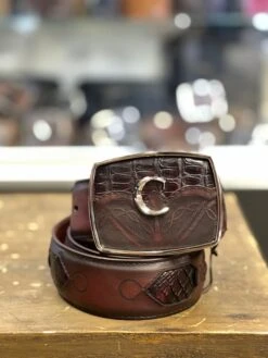 Cuadra Black Cherry Modern Caiman Leather Belt