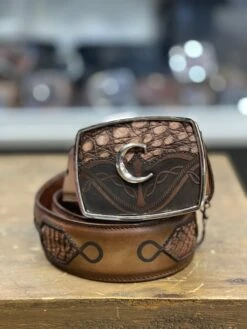 Cuadra Lumber Bone Modern Caiman Leather Belt