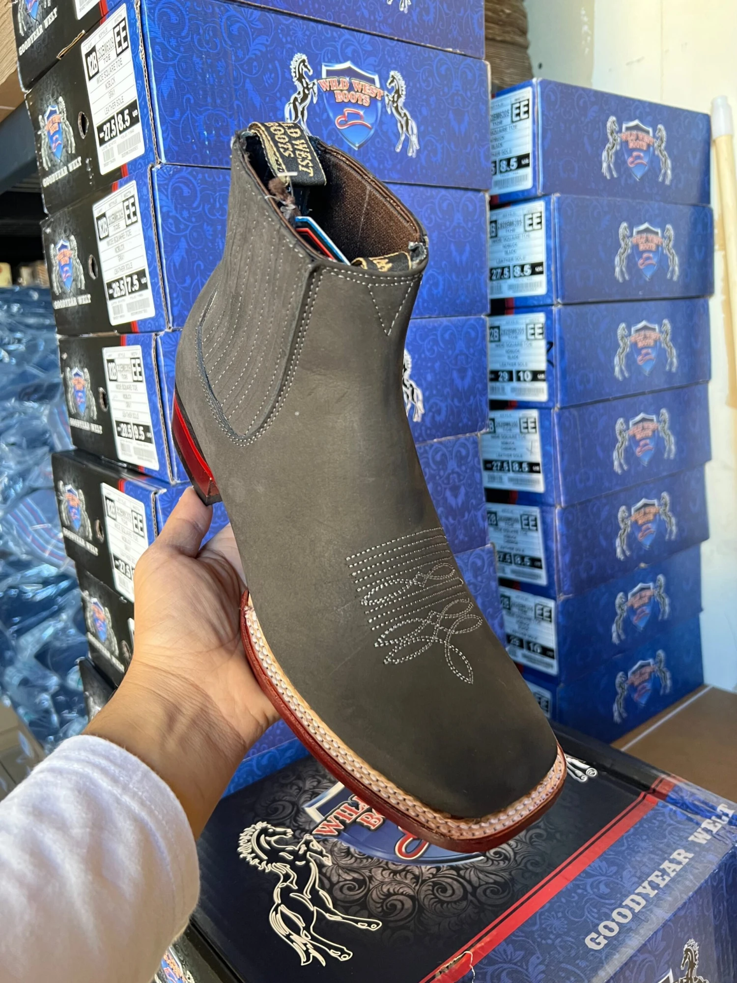 Wild West Nobuk Charcoal Wide Square Toe Botin Charro 3 Wild West Nobuk Charcoal Wide Square Toe Botin Charro - Image 3