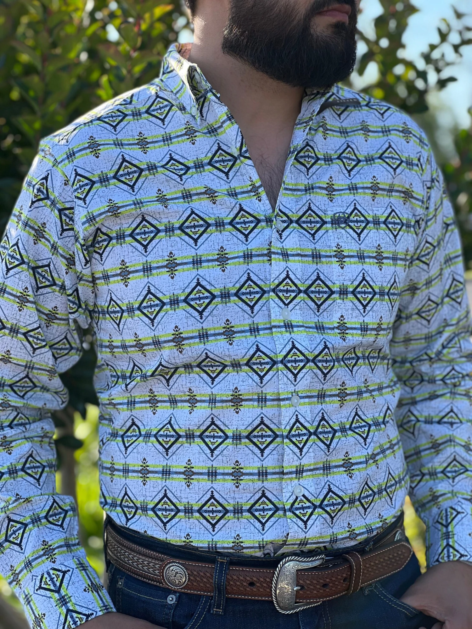 Ariat Archer Green/White Logo Sleeve Fitted Shirt 1 Ariat Archer Green/White Logo Sleeve Fitted Shirt