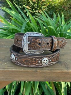 Ariat Men Floral Concho Leather Belt