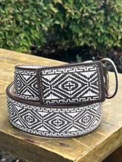 Flor Lazer Cut Leather Belt - Cafe (Brown) / Blanco (White)