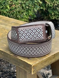 Lazer Cut Leather Belt - Blanco (White) / Negro (Black)