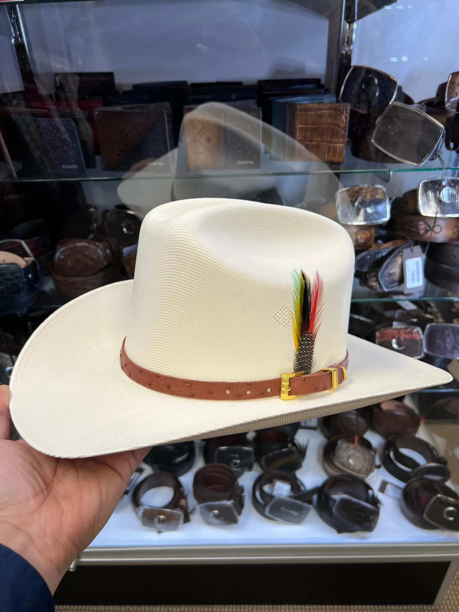 Tombstone 1000x Johnson (Copa Alta) With Genuine Cognac Ostrich Leather Band 1 Tombstone 1000x Johnson (Copa Alta) With Genuine Cognac Ostrich Leather Band