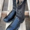 Reyme Black Caiman Print Leather Sole Wide Square Toe Cowboy Boot