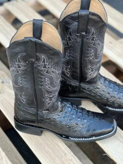 Reyme Black Caiman Print Leather Sole Wide Square Toe Cowboy Boot -Western Cowboy Clothing IMG 5643