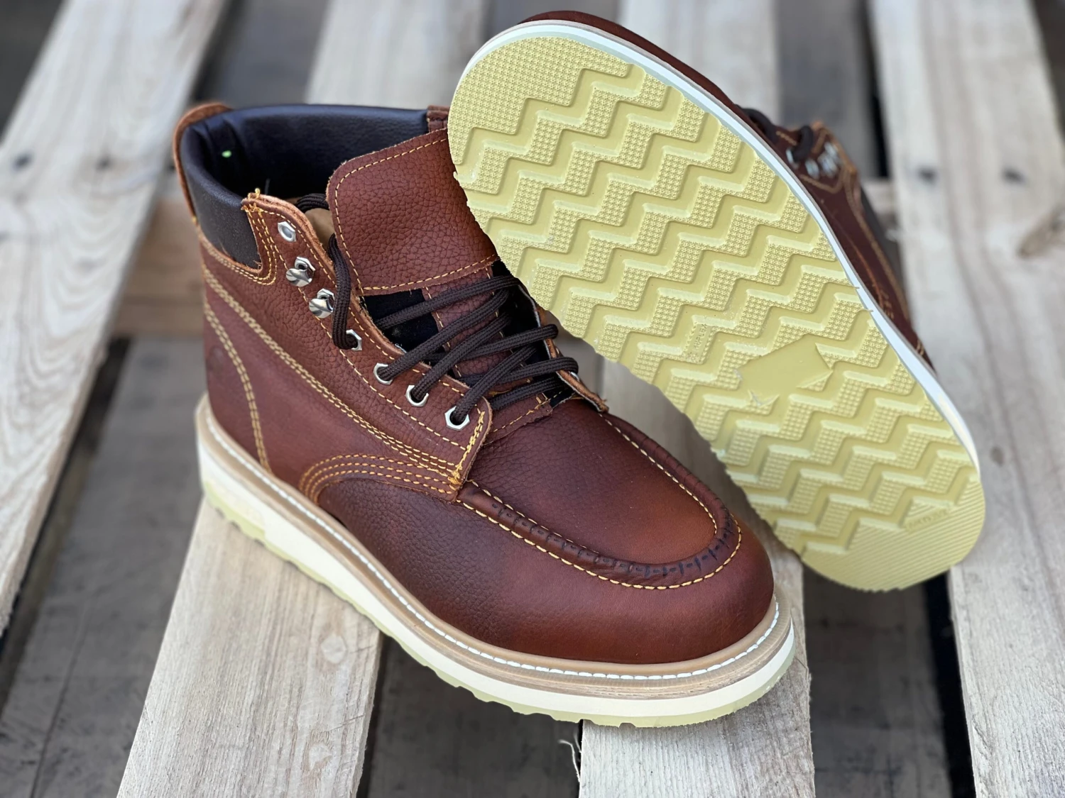 Lightweight Brown 6" Wedge Style Soft Toe Work Boot 2 Lightweight Brown 6" Wedge Style Soft Toe Work Boot - Image 2