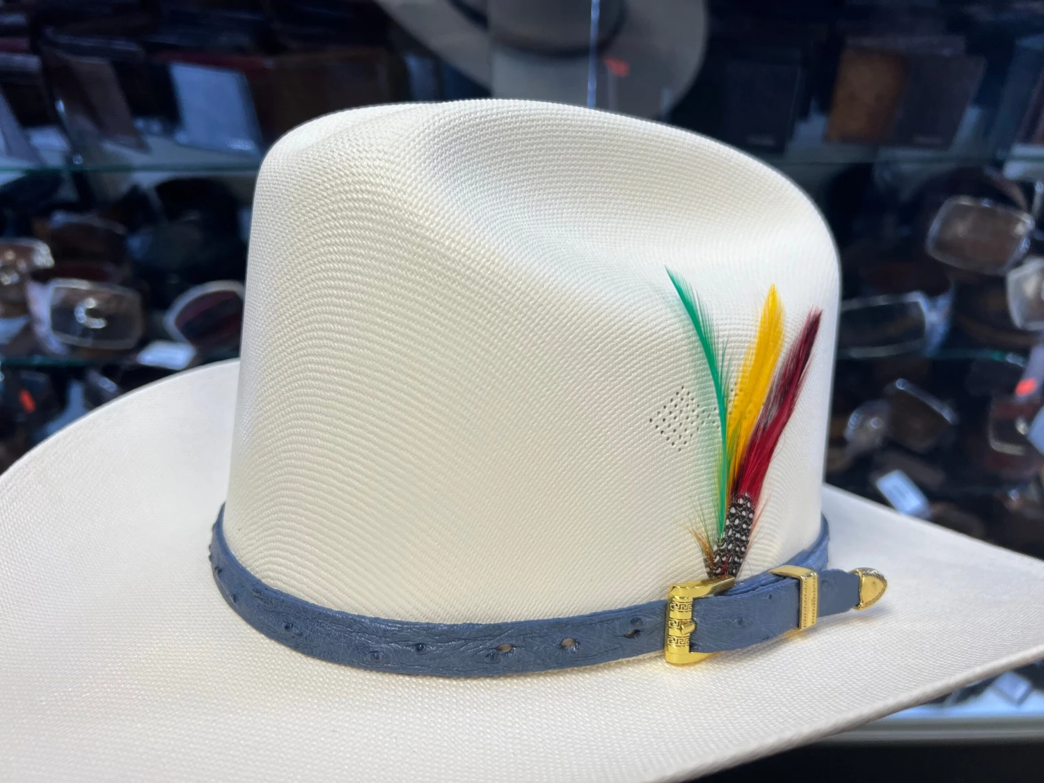 Genuine Blue Jean Ostrich Leather Hat Band 1 Genuine Blue Jean Ostrich Leather Hat Band