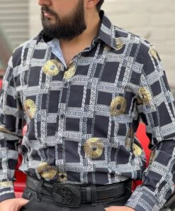 Camisa Vaquera Estilo Versace Para Caballero (Negro)