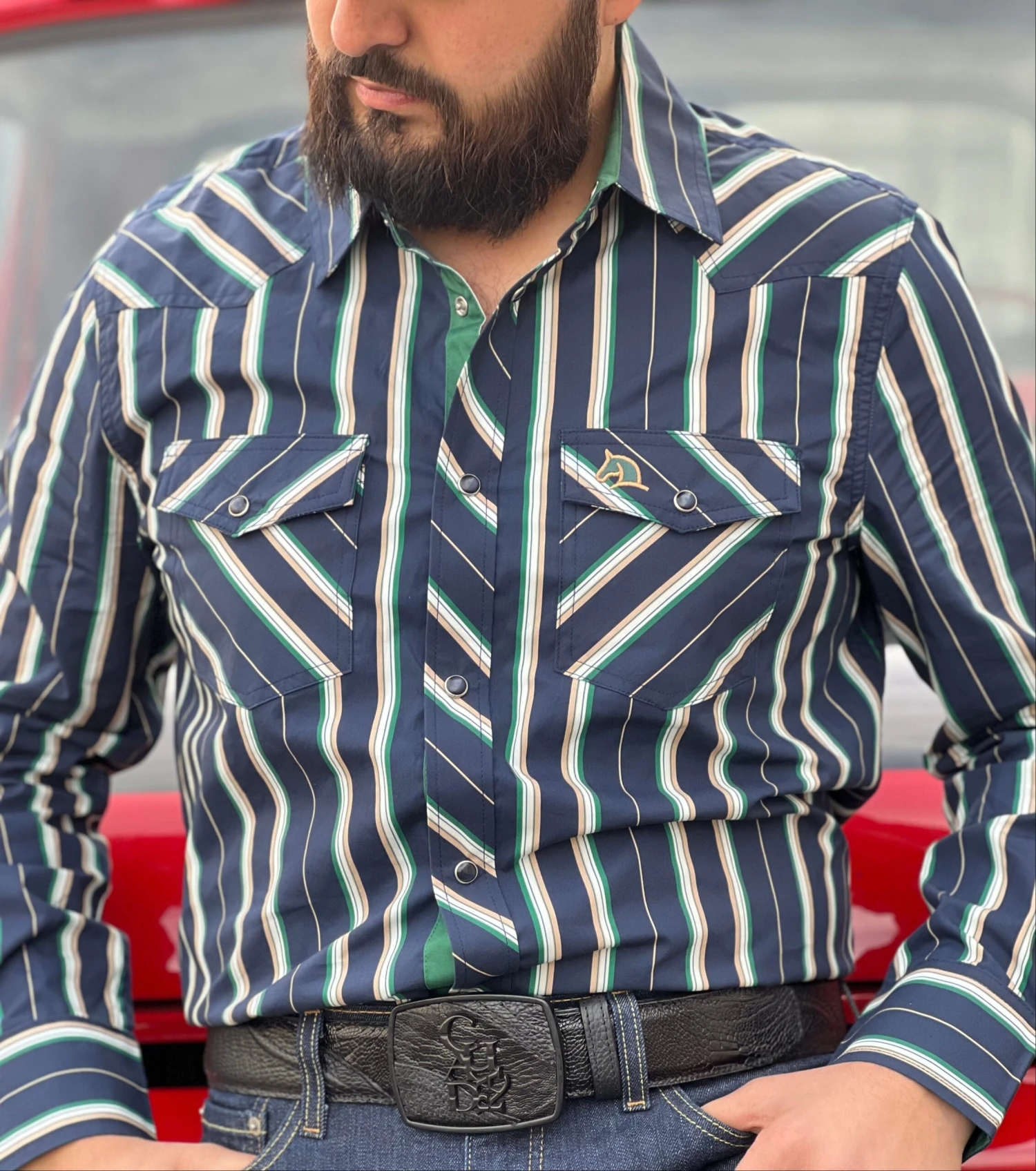 Camisa Vaquera Para Caballero (Navy/Verde) 1 Camisa Vaquera Para Caballero (Navy/Verde)