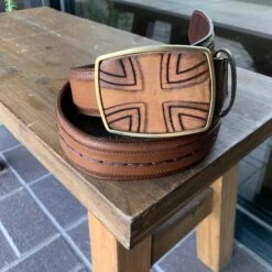 Cuadra Pitbull Honey Modern Cross Leather Belt