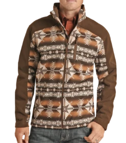 Panhandle Dark Brown Men's Aztec Printed Soft-shell Jacket -Western Cowboy Clothing PRMO92RZY6 22 50899