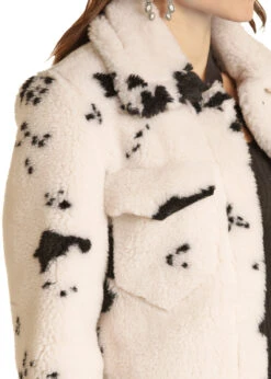 Women's Cow Print Micro Berber Jacket -Western Cowboy Clothing PRWO92RZXJ BZ 38617