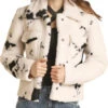 Women's Cow Print Micro Berber Jacket
