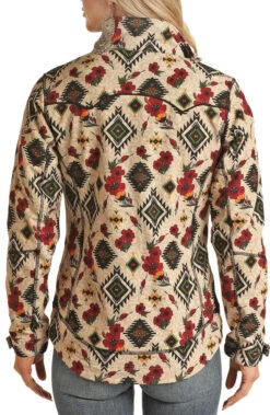 Women's Natural Aztec Floral Soft-Shell Jacket- Rock&Roll Denim -Western Cowboy Clothing PRWO92RZY1 AZ 58433