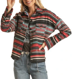 Women's Striped Shirt Jacket- Rock&Roll Denim 7 Women's Striped Shirt Jacket- Rock&Roll Denim -Western Cowboy Clothing RRWO92R03NZ 28764
