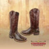 Reywelt Leather Tooled Print Square Toe Tall Cowgirl Boots