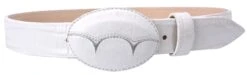 White Diamond Caiman Belly Print Leather Belt - Tejido Blanco