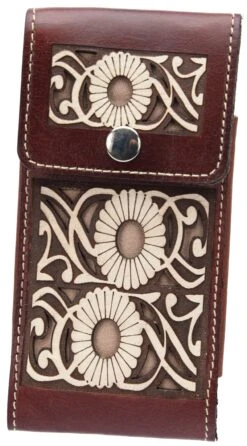 White Diamond Lazer Tooled Leather Cell Phone Case - Shedron